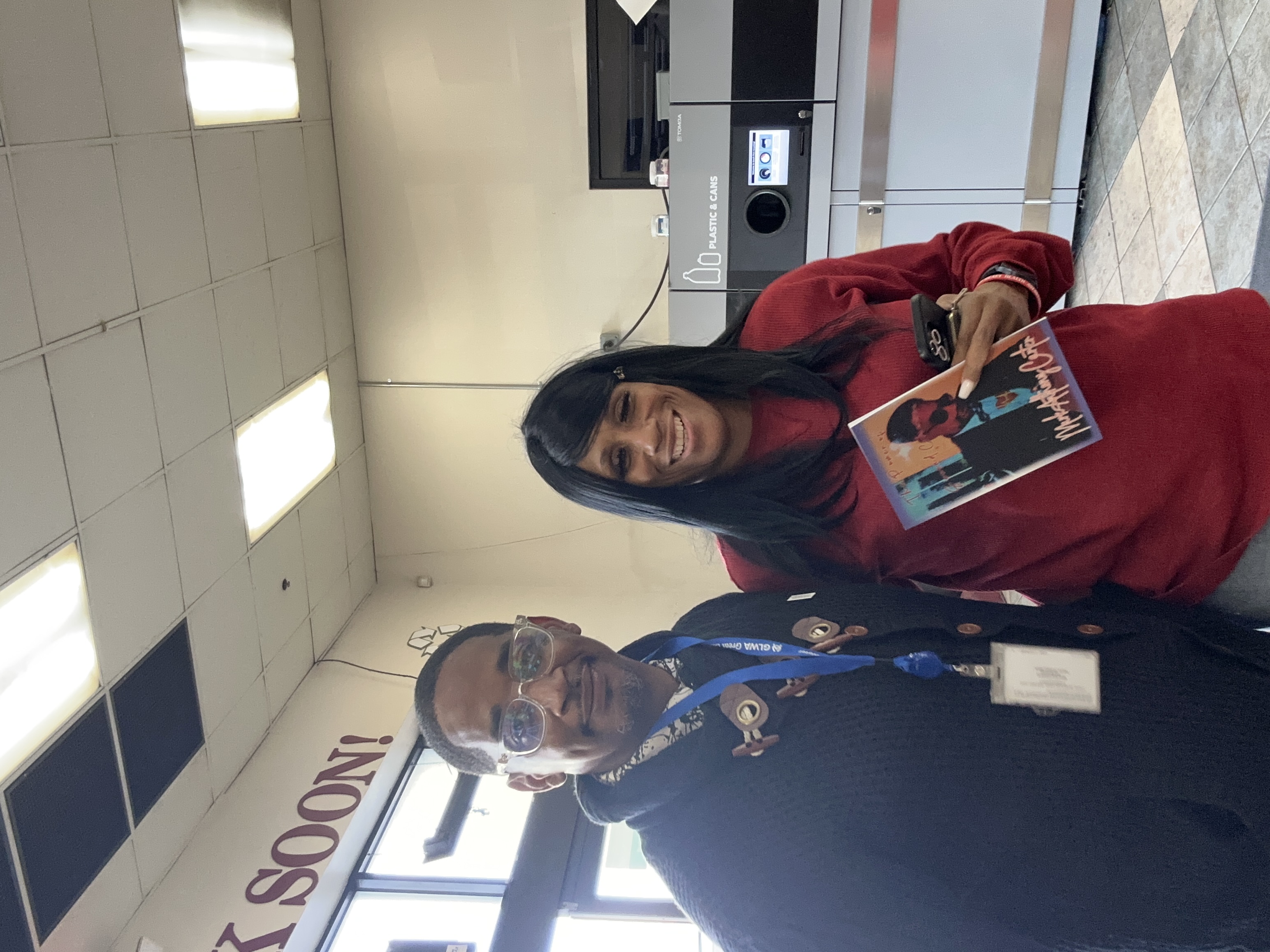 Mark with a reader and her copy of the book